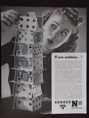 1942 Conoco Nth Motor Oil If It Wobbles...Stacking Cards Advertisement NICE!