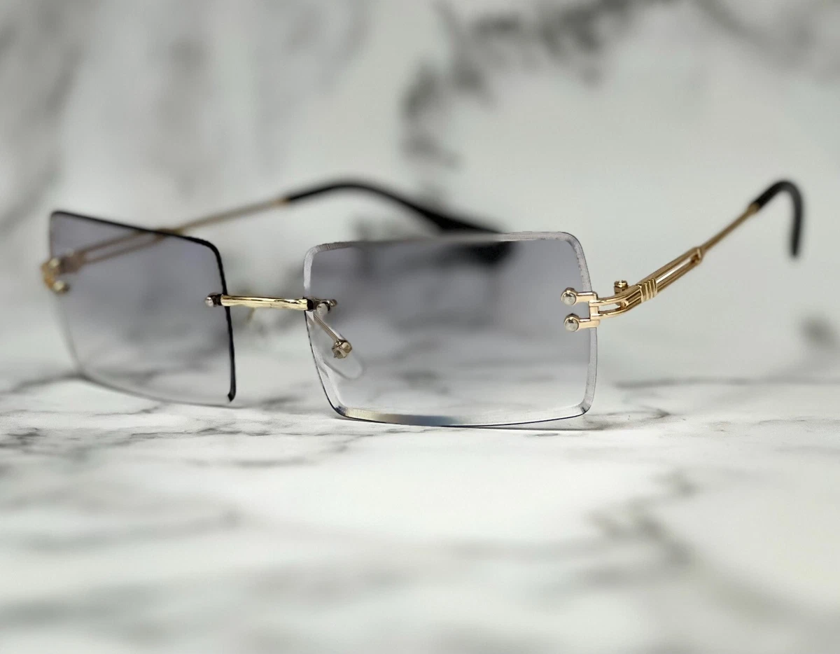 Women Rimless Vintage Retro Rectangle Gold Clear Lens Fashion Hip Hop Glasses