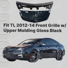 Front Bumper Grille w/ Upper Trim Cover Kit Gloss Black Fits 2012-2014 Acura TL