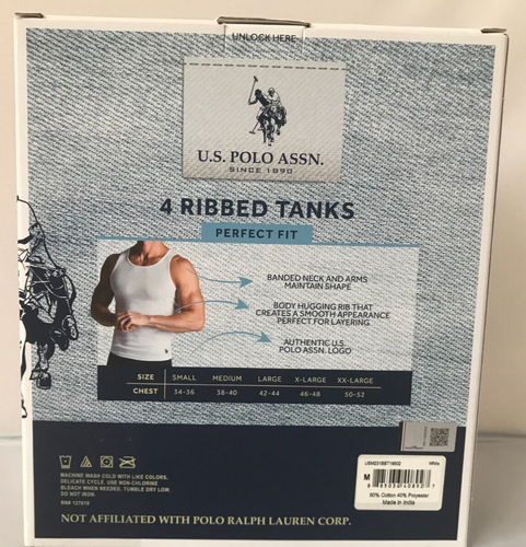 US POLO ASSN. Men's 4 Pack Logo Ribbed White Tanks Top Perfect Fit Set Size M - Picture 3 of 3