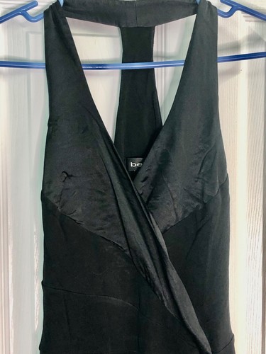 Vintage Y2K BEBE schwarz Viskose Seide Fee asymmetrisch Racerback Neckholder Kleid XS - Bild 4 von 11