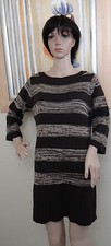 ELEMENTZ brown/beige stripe 3/4 sleeve boat neck knit sweater dress,size M