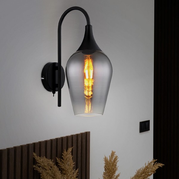 Wandlampe Wandleuchte Flurleuchte Schlafzimmerlampe Rauchglas Schwarz H 36 Cm-image