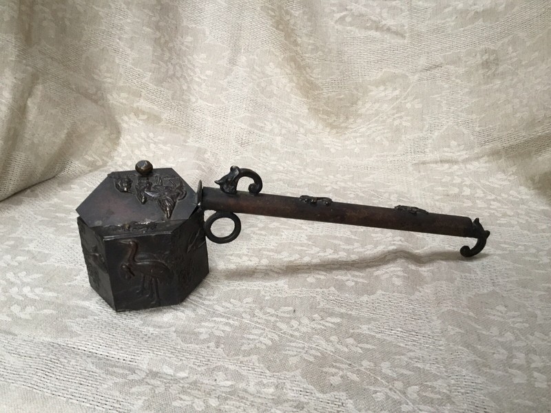 Meiji Period Bronze / Copper Japanese Calligraphy Brush and Ink Holder c. 1880