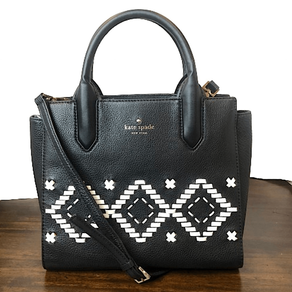 KATE SPADE Black Leather Crossbody w Woven White Leather