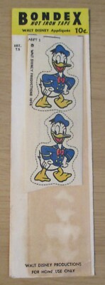 ORIGINAL VTG 1946 WALT DISNEY Appliqués~DONALD DUCK~Partial CARD~BONDEX Hot IRON