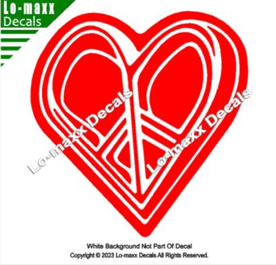 Peace And Love Sign Heart Art  Unique Custom Graphic Design Die Cut Vinyl Decal