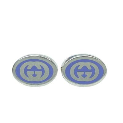 GUCCI Authentic 753485 Earrings Interlocking G Enamel Blue Silver 925 Oval  w/Box