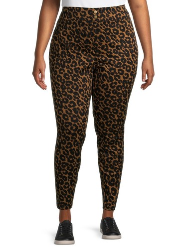 Womens LEOPARD Print Jeggings Size 4X-5X Skinny Mid Rise Stretch Pockets Soft
