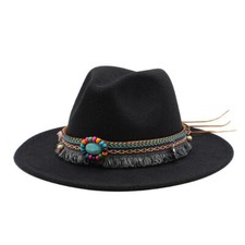 Unisex Trilby National Style Cap Wide Brim Wool Felt Panama Hat With Belt Buckle