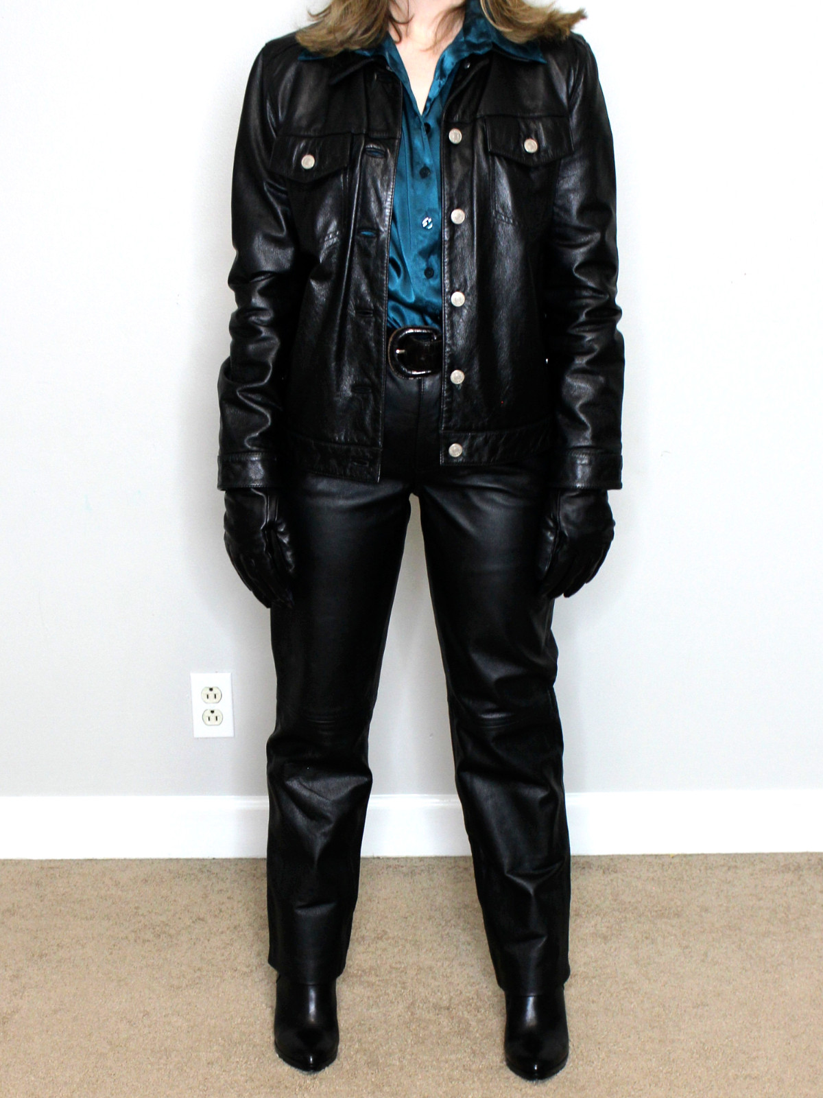 Womens Leather Pants Suit Jacket Black 4/M Tommy Hilfiger Vintage 90s Y2K Rare image 2