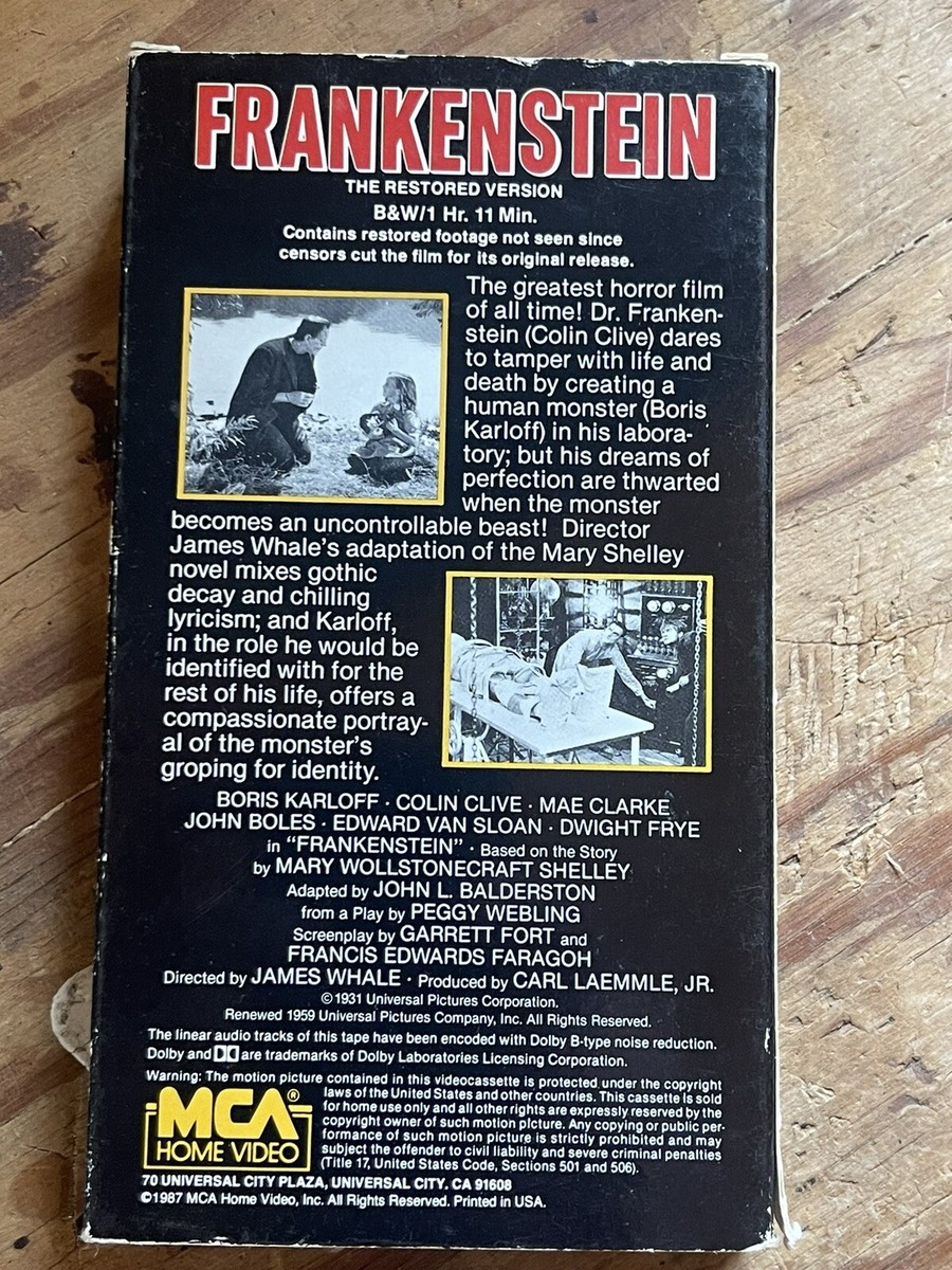 Frankenstein VHS Tape Restored Version. | eBay