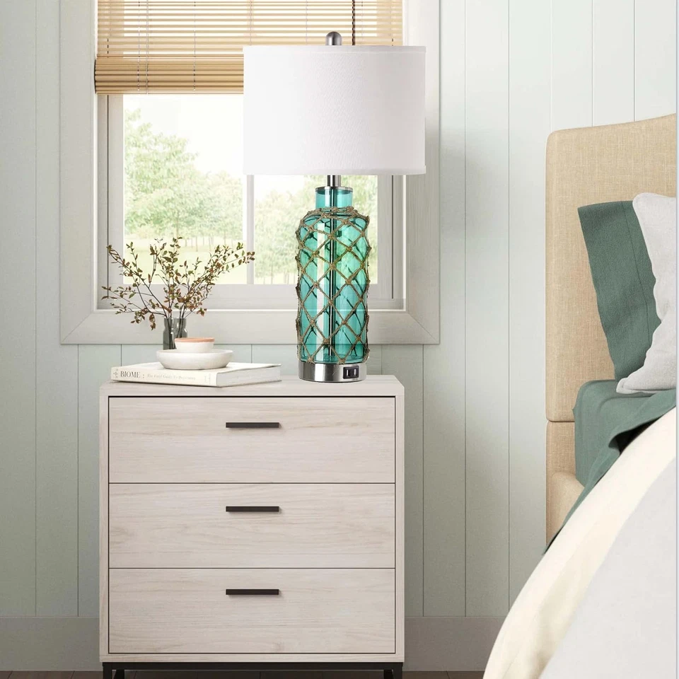 Juego de 2 lámparas de mesa de acento náutico Cottage, control táctil azul costero verde gl Foto 2 de 4