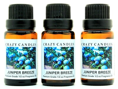 3 Juniper Breeze 1/2oz Premium Grade Scented Fragrance Oil Bottles Crazy Candles