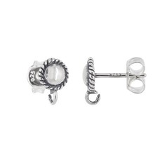 Sterling Silver Round Dome Stud Post Earrings Connector with Open Loop 99312