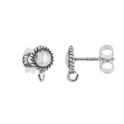 Sterling Silver Round Dome Stud Post Earrings Connector  with Open Loop #99312