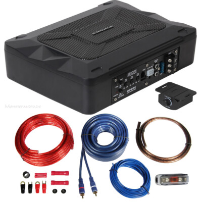 Crunch 200 Watt kleiner 20x13cm Aktivsubwoofer +Kabelset Auto Untersitz GP600
