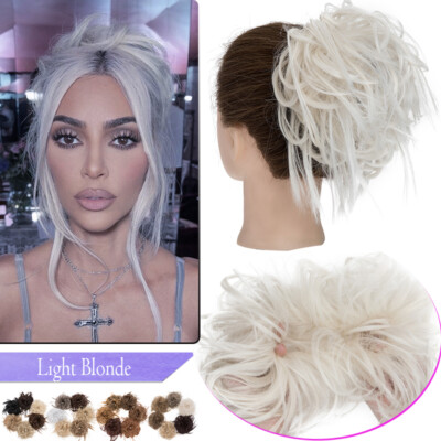 Messy Bun Hair Piece Tousled Updo Extensions for Women Wavy Curly Scrunchies 7in