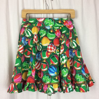 Circle Skirt Vintage Ornament Festive Holiday Print Ruffle Square Dance  Clogging