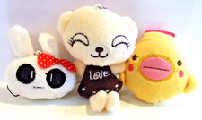 Lot 3 Soft Plush Bunny Cat  Chic Phone, Purse, Backpack Charm Strap -NWOT  38 