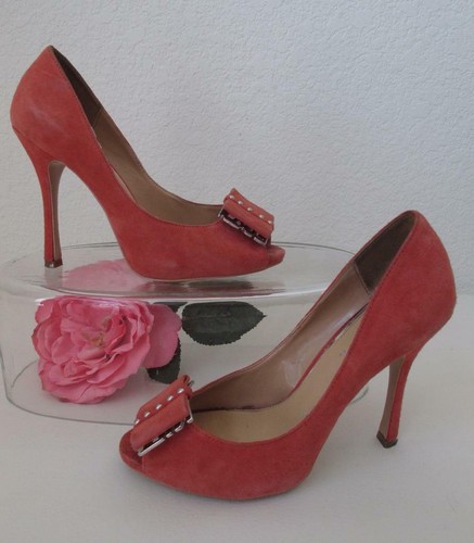 Miss Sixty Suede Studded Buckle Spike Heels Shoes 37 6.5 7 Apricot Coral Orange - Picture 2 of 8