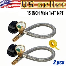15 Inch RV Propane Pigtail Hose Braided Gas Line with 1/4" NPT Flare with Gauge