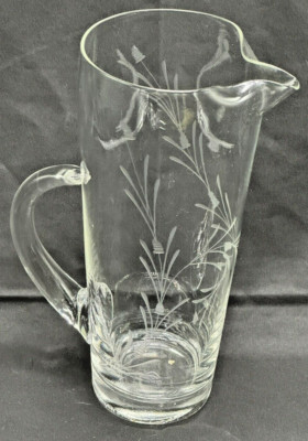 Wheat Grass Crystal Pitcher Signed Wendell August Forge Hand Etched Hand Blown