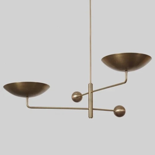 2 Light Curved Pendant Mid Century Modern Raw Brass Sputnik chandelier