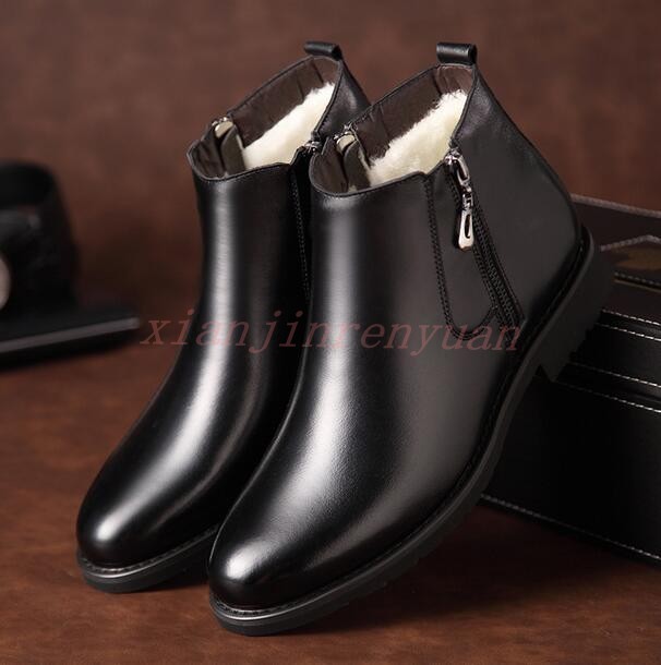 Winter Mens Dress Shoes British High Top Fur Lined Zip Chukka Snow