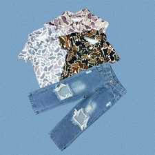 Toddler Boys Camouflage Short Sleeve T-shirt Top Denim Pants Outfit