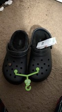 Crocs Classic Fur Lined Black Clog Unisex Women US 8 with jibbets