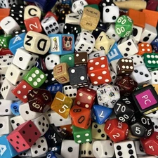 1lb 100 Mystery Dice Lot Vintage/Var Brands Shapes Designs Mixed Material - See