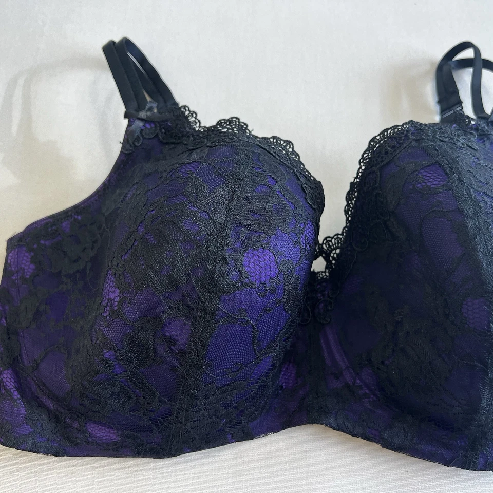 Sujetador de encaje negro púrpura cacique Lane Bryant talla 44DD Foto 2 de 4