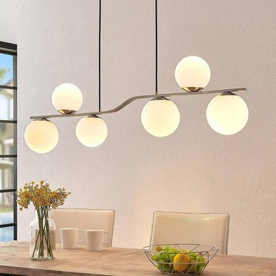 Lindby Esstisch Pendelleuchte Glas weiß, Hängeleuchte Esszimmer 6x E14 max. 40W,
