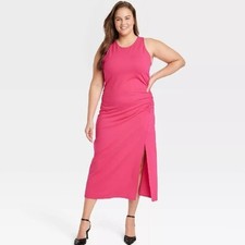 A NEW DAY Maxi Dress Size XXL Hot Pink Sleeveless Ruched Ponte - NWT