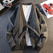 Men's Autumn High Quality Long Sleeves Knit Cardigan Jacquard Keep Warm Button S