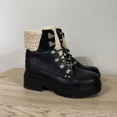 #ad GBG Los Angeles Shearling Lined Leather Lace Up Combat Boots Womens Size 8 M $28.00