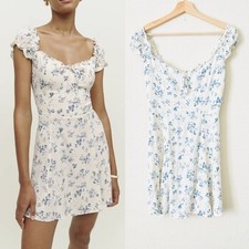 Reformation SIZE 6 Pacey mini sweetheart dress in Lula white blue floral