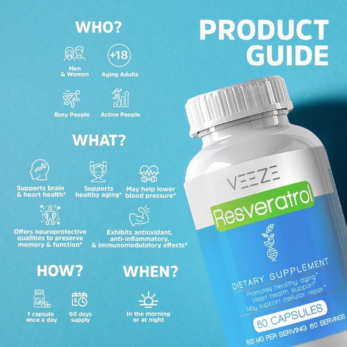 Resveratrol Supplement 600mg 60 Capsules & 60 Servings - Made in USA Natural & - Picture 6 of 10