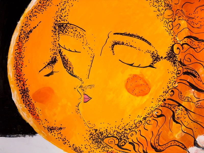 Sun & moon in love HAND PAINTED. Painting/poster