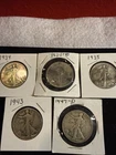 Walking Liberty Silver Half Dollar Lot of 5 1934, 1934D, 1935,1943,1947D