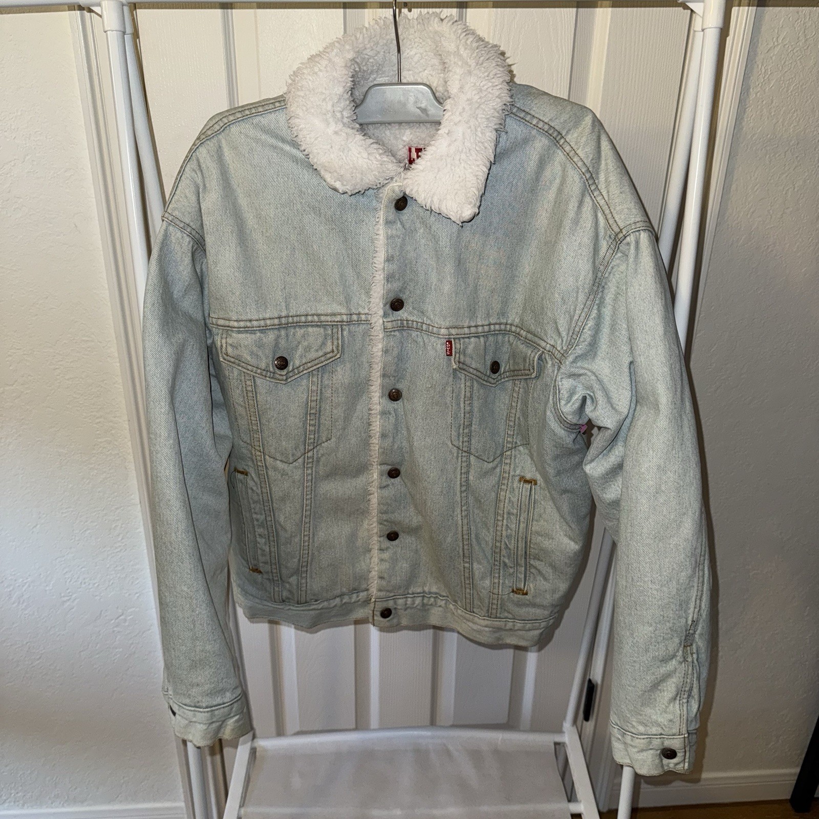 Chaqueta de Camionero Levi's Sherpa Forrada De Colección Hecha en EE. UU. Lavado Medio Ligero