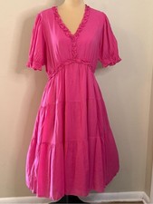 Jodifl pink ruffled tiered midi dress short sleeves SZ LG