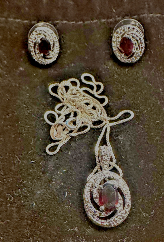 Sterling red ruby generated stone Oval 925 Neckla… - image 2