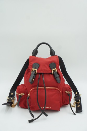 Burberry Nylon Backpack Red Leather Details Made In Italy