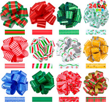 24 PCS Christmas Wrap Ribbon Pull Bows 5" Wide ; Easy and Fast Gift Wrapping Ac