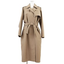 HERMES 2024S/S Clou de Selle Jacquard Mosaic Trench Coat Women Size 38 Beige