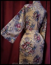 Vintage VICTORIA'S SECRET 100 SILK Floral ROBE Long Gold Label Wrap Kimono Gown