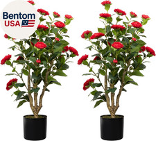 36 Artificial Camellia Tree 2 Packs, Faux Camellia Plant in Pot with Red Flower
