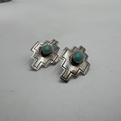 VTG Navajo Turquoise Sterling Silver Cross Earrings Signed M. Willie D 5.3 grams